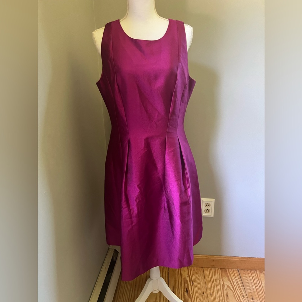 Kay Unger Fuchsia Satin Fit-and-Flare Dress - Picture 2 of 15